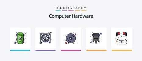 Computer Hardware Line Filled 5 Icon Pack Including computer. talk. data. recorder. microphone. Creative Icons Design vector