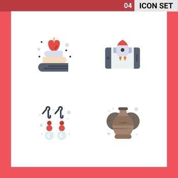 Set of 4 Vector Flat Icons on Grid for apple gold app start pottery Editable Vector Design Elements