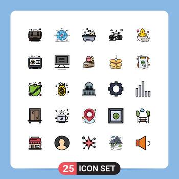 Mobile Interface Filled line Flat Color Set of 25 Pictograms of race cycling web cycle shower Editable Vector Design Elements