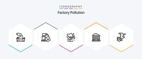 paquete de iconos de 25 líneas de contaminación de fábrica que incluye . polución. polución. gas. auto vector