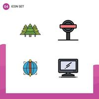 4 User Interface Filledline Flat Color Pack of modern Signs and Symbols of forest focus tree sign globe Editable Vector Design Elements