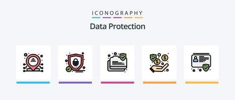 la línea de protección de datos llenó el paquete de 5 iconos, incluida la seguridad. dólar. seguridad. seguridad web programación. diseño de iconos creativos vector