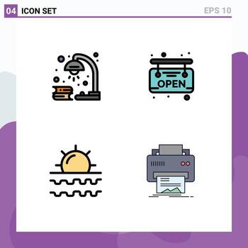 4 User Interface Filledline Flat Color Pack of modern Signs and Symbols of book sea revision open travel Editable Vector Design Elements