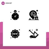 Group of 4 Modern Solid Glyphs Set for business new location real estate hand Editable Vector Design Elements