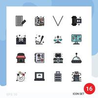 User Interface Pack of 16 Basic Flat Color Filled Lines of tv camera roll film sketch camera accessories down Editable Creative Vector Design Elements