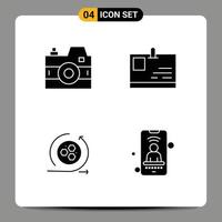 4 User Interface Solid Glyph Pack of modern Signs and Symbols of camera api photography identity scince Editable Vector Design Elements