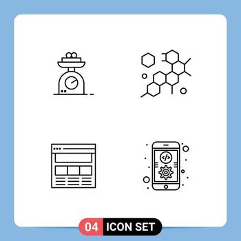 conjunto de línea de interfaz móvil de 4 pictogramas de elementos de diseño de vector editables en línea de ciencia de peso de interfaz de máquina