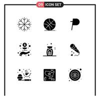 9 Thematic Vector Solid Glyphs and Editable Symbols of spa aroma coin growth investment Editable Vector Design Elements