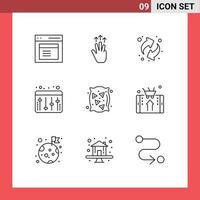 Modern Set of 9 Outlines and symbols such as flour equalizer three finger audio resources Editable Vector Design Elements