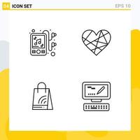 Pictogram Set of 4 Simple Filledline Flat Colors of device handbag heart favorite shopping Editable Vector Design Elements