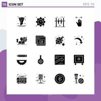 User Interface Pack of 16 Basic Solid Glyphs of user zoom out bar right gesture Editable Vector Design Elements