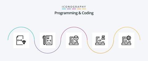 Programming And Coding Line 5 Icon Pack Including development. coding. development. error. develop vector