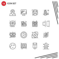 Outline Pack of 16 Universal Symbols of technology webcam printer camera usb Editable Vector Design Elements