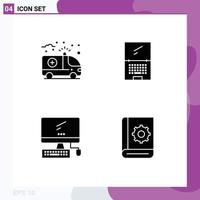 Modern Set of 4 Solid Glyphs and symbols such as ambulance computer medical device device Editable Vector Design Elements