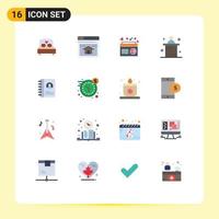 16 Universal Flat Color Signs Symbols of book office radio marketing songs Editable Pack of Creative Vector Design Elements