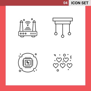 Set of 4 Modern UI Icons Symbols Signs for internet chip things decorations processor Editable Vector Design Elements
