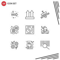 Modern Set of 9 Outlines and symbols such as music devices antenna fast biscuit Editable Vector Design Elements