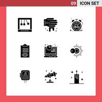 Pack of 9 Modern Solid Glyphs Signs and Symbols for Web Print Media such as seo analysis pulse list job Editable Vector Design Elements