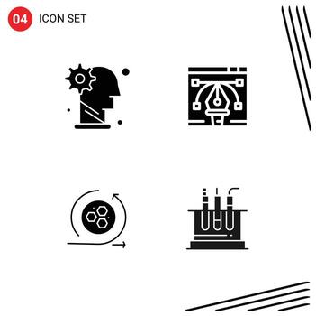 grupo de 4 signos y símbolos de glifos sólidos para el diseño del mecanismo de modelado cerebral elementos de diseño de vectores editables de modelado