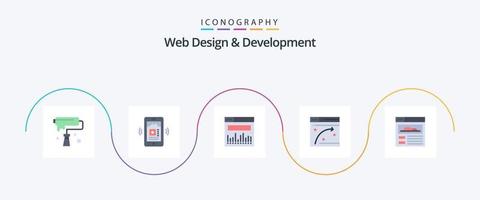 Paquete de 5 iconos planos de diseño y desarrollo web que incluye . sitio. analítica. hospedaje página web vector