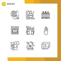 Pictogram Set of 9 Simple Outlines of architecture security contest protection network Editable Vector Design Elements
