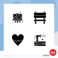 Group of 4 Solid Glyphs Signs and Symbols for designing heart graphic chair beat Editable Vector Design Elements