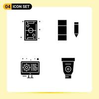 4 User Interface Solid Glyph Pack of modern Signs and Symbols of fun development play data settings Editable Vector Design Elements