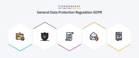 paquete de iconos de línea completa gdpr 25 que incluye libro. abierto. seguridad. correo. protección de datos generales vector