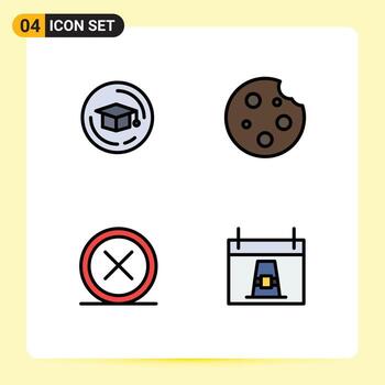 4 símbolos de signos de color plano de línea de llenado universal de tapa cerrar desayuno bebida salida elementos de diseño vectorial editables vector