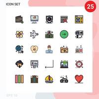 paquete de 25 signos y símbolos modernos de colores planos de línea rellena para medios de impresión web, como análisis de análisis de software de gráficos gráficos, elementos de diseño de vectores editables