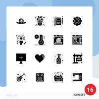 Universal Icon Symbols Group of 16 Modern Solid Glyphs of human universal note setting general Editable Vector Design Elements