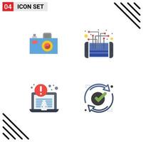 Set of 4 Vector Flat Icons on Grid for camera laptop circuit processor ok Editable Vector Design Elements