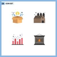 Set of 4 Commercial Flat Icons pack for funding report crowd funding storehouse statistics Editable Vector Design Elements