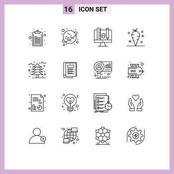 Modern Set of 16 Outlines and symbols such as cold tree scale autumn vegetable Editable Vector Design Elements