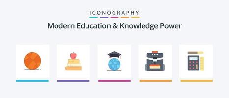 Modern Education And Knowledge Power Flat 5 Icon Pack Including calculator. service. globe. school. bag. Creative Icons Design vector