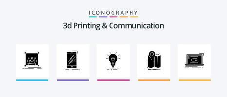 Paquete de iconos de glifo 5 de impresión y comunicación en 3d que incluye mapa. GPS. teléfono inteligente caja. cubo. diseño de iconos creativos vector