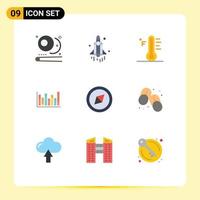 9 Thematic Vector Flat Colors and Editable Symbols of compass up cloud line temperature Editable Vector Design Elements