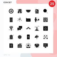 paquete de 25 signos y símbolos de glifos sólidos modernos para medios de impresión web, como juegos de sandía móviles de temperatura, elementos de diseño de vectores editables de instagram