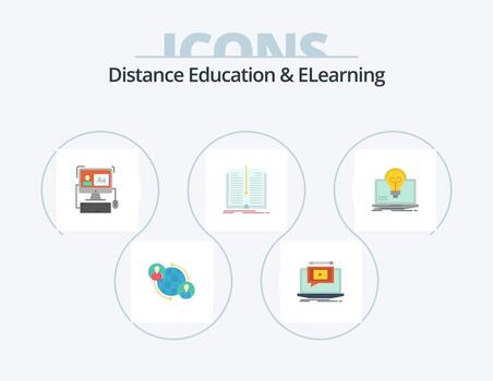 Distance Education And Elearning Flat Icon Pack 5 Icon Design. book. file. tutorial. application. software vector