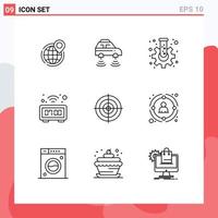 Pictogram Set of 9 Simple Outlines of table clock network tube flask Editable Vector Design Elements