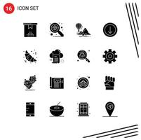 Pictogram Set of 16 Simple Solid Glyphs of food croissant travel download arrow Editable Vector Design Elements