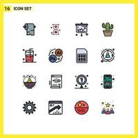 Set of 16 Modern UI Icons Symbols Signs for glass pot projector nature economics Editable Creative Vector Design Elements