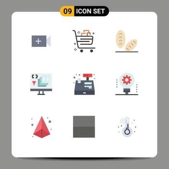 conjunto moderno de 9 colores planos y símbolos como programación de pago desarrollo de baguette codificación elementos de diseño vectorial editables vector