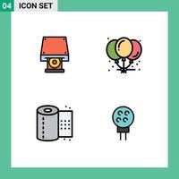 Mobile Interface Filledline Flat Color Set of 4 Pictograms of dvd paper disk rom celebration toilet paper Editable Vector Design Elements