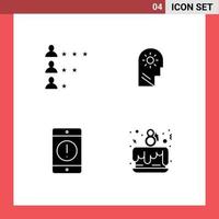 Group of 4 Solid Glyphs Signs and Symbols for business cellphone network mind error Editable Vector Design Elements