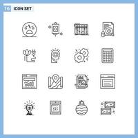 Group of 16 Modern Outlines Set for surveillance search treatment file music Editable Vector Design Elements