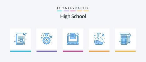 High School Blue 5 Icon Pack Including tools. flask. exam. experiment. survey. Creative Icons Design vector