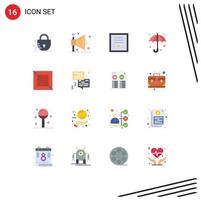 Flat Color Pack of 16 Universal Symbols of design umbrella badges protection stamp Editable Pack of Creative Vector Design Elements