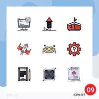 Group of 9 Filledline Flat Colors Signs and Symbols for costume space holiday ship spacecraft Editable Vector Design Elements