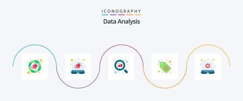Data Analysis Flat 5 Icon Pack Including data. management. report. tag. label vector